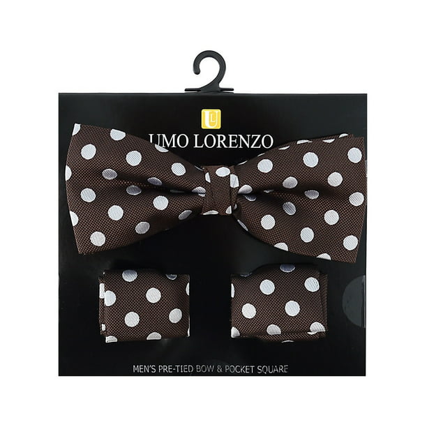 Men's Black And Gold Polka Dots Pre-tied Adjustable Length Bow Tie & Hanky Set 